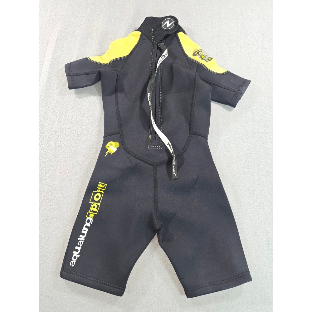 Aqua Lung Sport Wetsuit Kids Size S Black Yellow 2mm Quantum Stretch Shorty Suit